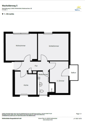 Charmante 3-Zimmer Wohnung mit Balkon in ruhiger Lage, 38302 Wolfenbüttel, Etagenwohnung